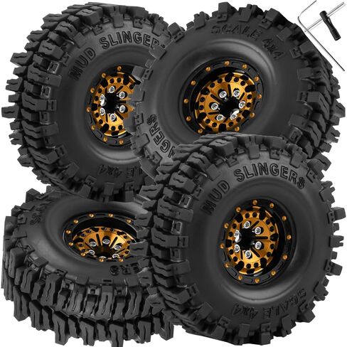 1.0 RC Wheels RC Truck Tires for 1/18 1/24 TRX4M,SCX24,FCX24 RC Crawler,Alloy 1.0‘’ Beadlock RC Truck Tires RC Wheels (4pcs Gold) in Saudi Arabia