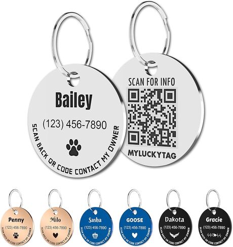 MYLUCKYTAG Personalized Pet ID Tags Dog Tags - Stainless Steel QR Code ID Tags - Pet Online Profile - Send Pet Location Alert Email When Scanning in Kuwait