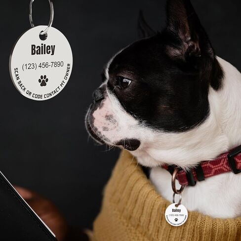 MYLUCKYTAG Personalized Pet ID Tags Dog Tags - Stainless Steel QR Code ID Tags - Pet Online Profile - Send Pet Location Alert Email When Scanning in Kuwait