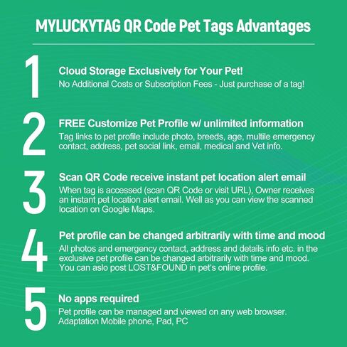 MYLUCKYTAG Personalized Pet ID Tags Dog Tags - Stainless Steel QR Code ID Tags - Pet Online Profile - Send Pet Location Alert Email When Scanning in Kuwait