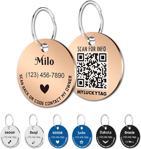 MYLUCKYTAG Personalized Pet ID Tags Dog Tags - Stainless Steel QR Code ID Tags - Pet Online Profile - Send Pet Location Alert Email When Scanning in Kuwait