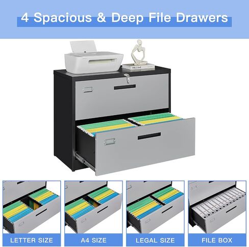 Yizosh 5 Drawer Black File Cabinet with Lock, Filing Cabinet for Home Office, Metal Locking Office File Storage Cabinet with Drawers, Lateral Filing Cabinet Organizer for Letter/Legal/F4/A4 in Saudi Arabia