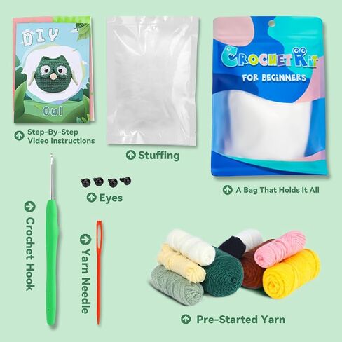YILIFEIDA Crochet Kit for Beginners - All-Inclusive Starter Set with Yarn, Crochet Hooks, Step-by-Step Guide, Stitch Markers, and Accessories - Ideal for Adults, Teens - 4 Penguins in Saudi Arabia