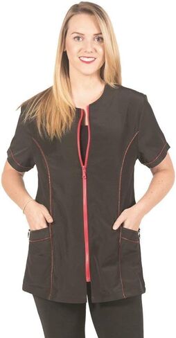 Ladybird Line 825 Frasnerable Red Zipper Grooming Smock ، تفاصيل لهجة الأنابيب الأمامية. الماء والشعر والمقاوم للملكية والظهر الصلبة وحزام التعادل الخلفي - مثالي لمصديمي الأليفة ومصممي الشعر - XL in Kuwait