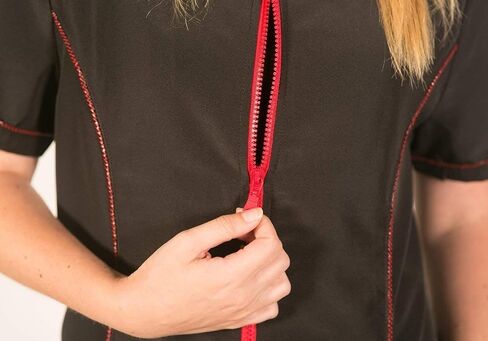 Ladybird Line 825 Frasnerable Red Zipper Grooming Smock ، تفاصيل لهجة الأنابيب الأمامية. الماء والشعر والمقاوم للملكية والظهر الصلبة وحزام التعادل الخلفي - مثالي لمصديمي الأليفة ومصممي الشعر - XL in Kuwait