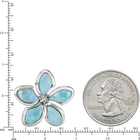 Sterling Silver Natural Larimar Plumeria Flower Necklace Pendant with 18" Box Chain in Saudi Arabia