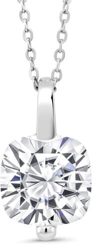 قلادة من الفضة الإسترلينية 925 من Gem Stone King للنساء (3.45 قيراط، حجر ميلاد أحجار كريمة، قطع وسادة 10 مم، مع سلسلة فضية 18 بوصة) in Saudi Arabia