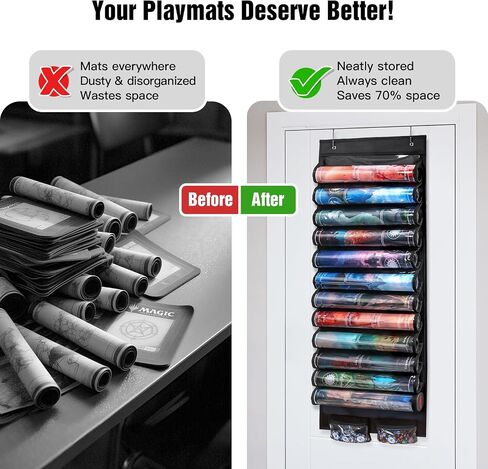 Playmat Tube Storage Bag Holds 12 Playmats,MTG Playmat Holder with Transparent Slots & 2 Detachable Dice Pouches,Hanging TCG/RPG Game Mat Organizer with Door Hooks & Wall Mount（12 Tubes, Black） in Saudi Arabia