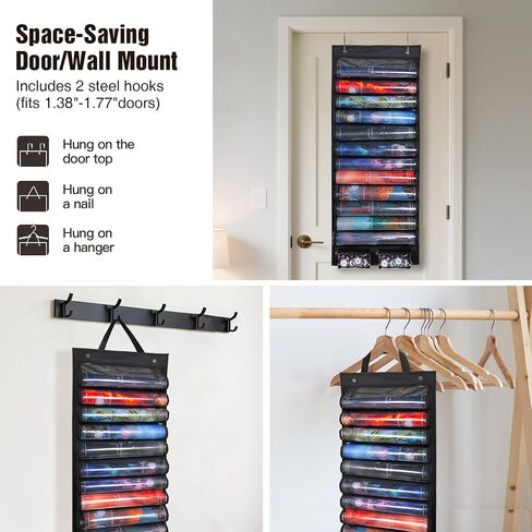 Playmat Tube Storage Bag Holds 12 Playmats,MTG Playmat Holder with Transparent Slots & 2 Detachable Dice Pouches,Hanging TCG/RPG Game Mat Organizer with Door Hooks & Wall Mount（12 Tubes, Black） in Saudi Arabia