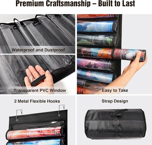 Playmat Tube Storage Bag Holds 12 Playmats,MTG Playmat Holder with Transparent Slots & 2 Detachable Dice Pouches,Hanging TCG/RPG Game Mat Organizer with Door Hooks & Wall Mount（12 Tubes, Black） in Saudi Arabia