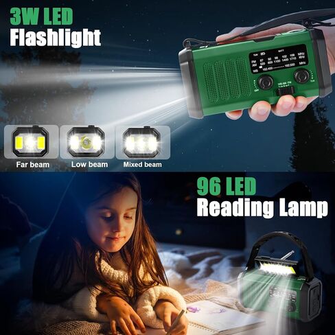 راديو الطقس في حالات الطوارئ، راديو كرنك 10000 مللي أمبير في الساعة، راديو الطقس NOAA/AM/FM المحمول، ضوء القراءة، راديو الطاقة الشمسية، مصباح الطوارئ SOS، مصادر طاقة متعددة، للأعاصير وحالات الطوارئ in Kuwait