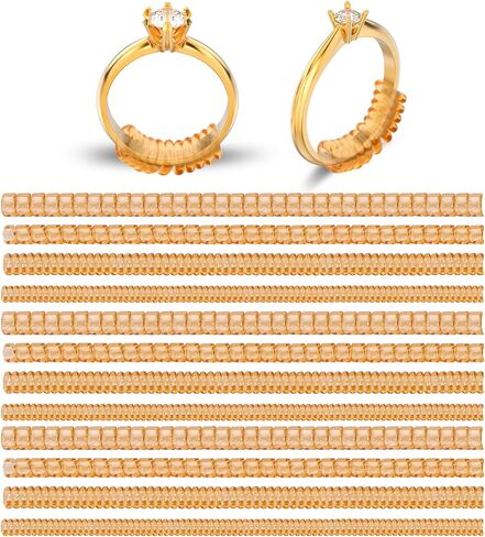 12Pcs Plastic Ring Sizers for Loose Rings, Invisible Coil Wrap Rings Resizer, Ring Guards Clip Size Adjuster, Jewelry Fitter Resizer for Women Men(Golden) in Saudi Arabia