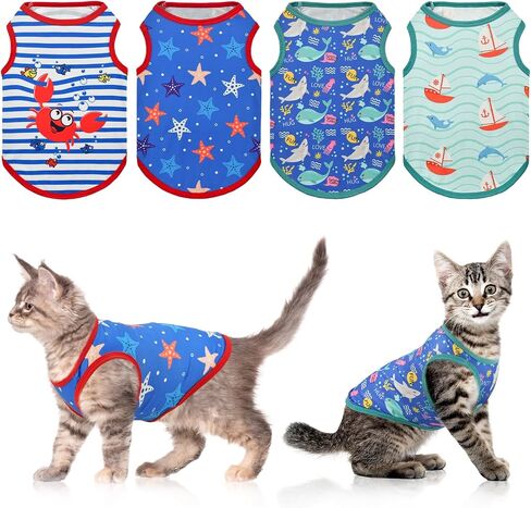 4-Pack Dog Ocean Style Shirts Puppy Summer Tank Tops Cute Ocean Animals Sailboat Pattern Outfits for for Small Dogs Boy Girl Dog Cooling Clothes for Small Medium Dogs M in Saudi Arabia