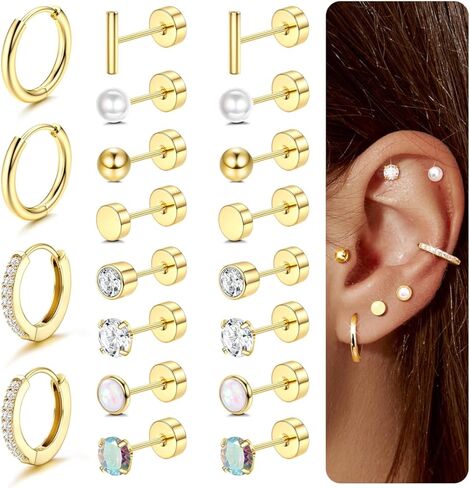 أقراط Jstyle مضادة للحساسية للأذنين الحساسة - 20 جرام أقراط مسطحة الظهر للنساء والرجال - مجموعة أقراط صغيرة من الفولاذ الجراحي Huggie Hoop الغضروف قيلولة مجموعات in Kuwait