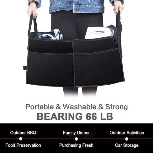 X-cosrack Car Trunk Organizer, Storage with Insulation Cooler Bags for SUV, Truck, Automotive, Van, Cargo, Collapsible Portable Multi Compartments Cargo Organizer with Straps in Kuwait