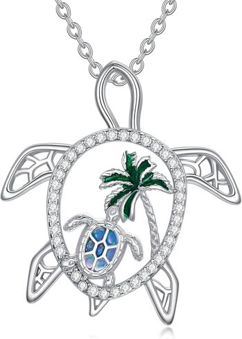 SELKAT الفضة الاسترليني قلادة السلاحف البحرية موجة والأزرق أوبال السلاحف قلادة السلحفاة القلب القلائد المحيط شاطئ الحيوان مجوهرات هدايا للنساء السيدات أمي السلاحف عاشق الفتيات في سن المراهقة in Kuwait