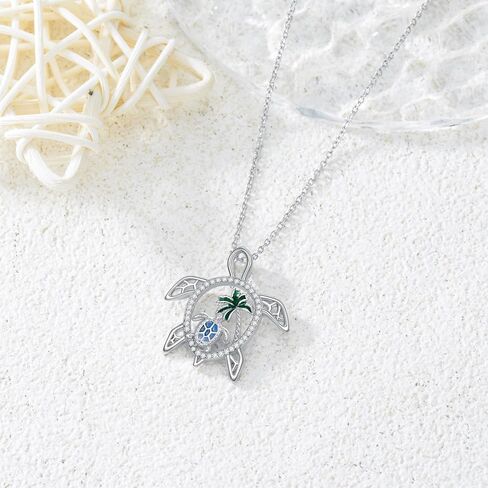 SELKAT الفضة الاسترليني قلادة السلاحف البحرية موجة والأزرق أوبال السلاحف قلادة السلحفاة القلب القلائد المحيط شاطئ الحيوان مجوهرات هدايا للنساء السيدات أمي السلاحف عاشق الفتيات في سن المراهقة in Kuwait