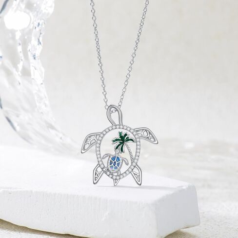 SELKAT الفضة الاسترليني قلادة السلاحف البحرية موجة والأزرق أوبال السلاحف قلادة السلحفاة القلب القلائد المحيط شاطئ الحيوان مجوهرات هدايا للنساء السيدات أمي السلاحف عاشق الفتيات في سن المراهقة in Kuwait