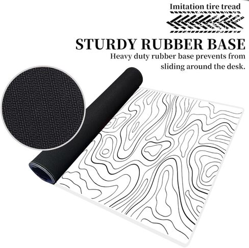 Large Gaming Mouse Pad Extended XXL Mouse Mat Long Desk Pad with Stitched Edges for Keyboard Home Office Gaming Work Big Desk Pad (35.4x15.7x0.12IN, 90x40),White Topographic in Kuwait