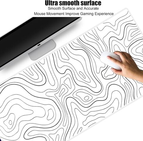 Large Gaming Mouse Pad Extended XXL Mouse Mat Long Desk Pad with Stitched Edges for Keyboard Home Office Gaming Work Big Desk Pad (35.4x15.7x0.12IN, 90x40),White Topographic in Kuwait