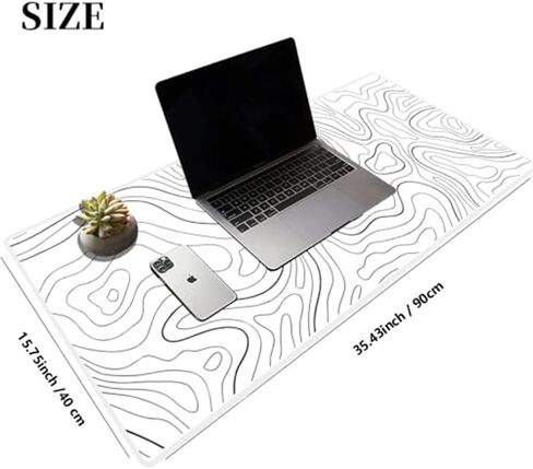 Large Gaming Mouse Pad Extended XXL Mouse Mat Long Desk Pad with Stitched Edges for Keyboard Home Office Gaming Work Big Desk Pad (35.4x15.7x0.12IN, 90x40),White Topographic in Kuwait