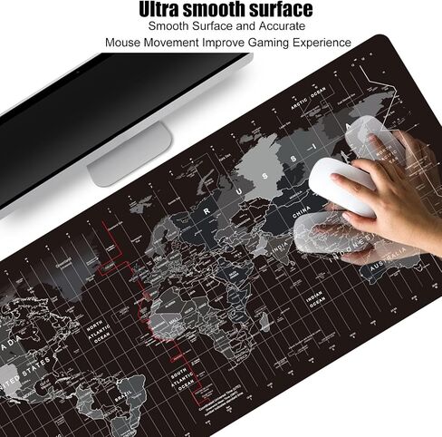 Large Gaming Mouse Pad Extended XXL Mouse Mat Long Desk Pad with Stitched Edges for Keyboard Home Office Gaming Work Big Desk Pad (35.4x15.7x0.12IN, 90x40),White Topographic in Kuwait