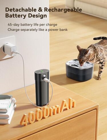 Cordless Cat Water Fountain for Drinking - 4L No Pump Easy to Clean, 4000mAh Battery Operated Pet Water Fountain for Cats Indoor with 6 Pack Filter, Stainless Steel Tray & Low Water/Power Remind in Saudi Arabia