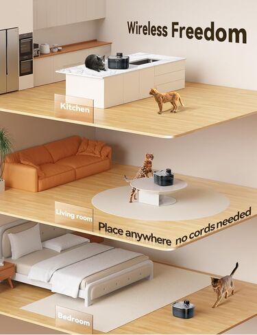Cordless Cat Water Fountain for Drinking - 4L No Pump Easy to Clean, 4000mAh Battery Operated Pet Water Fountain for Cats Indoor with 6 Pack Filter, Stainless Steel Tray & Low Water/Power Remind in Saudi Arabia