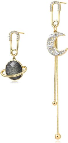 Moon Celestial Planet Earrings - Asymmetrical Unique Chic Cute Birthstone Earrings for Women, Moon Stone Earrings, Star Earrings, Vintage Dangle Jewelry in Saudi Arabia