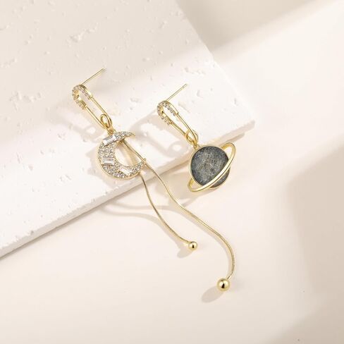Moon Celestial Planet Earrings - Asymmetrical Unique Chic Cute Birthstone Earrings for Women, Moon Stone Earrings, Star Earrings, Vintage Dangle Jewelry in Saudi Arabia