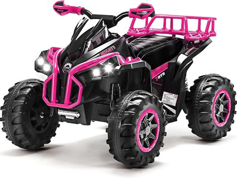Soar Four Wheeler for - Electirc Toddler 4 Wheeler for 3-6, Ride on ATV 12v Battery Powered, Quad with LED Lights, Music, High Low Speed, USB/TF, Treaded Tires, Pink in Saudi Arabia