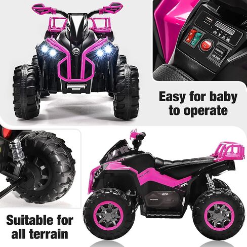 Soar Four Wheeler for - Electirc Toddler 4 Wheeler for 3-6, Ride on ATV 12v Battery Powered, Quad with LED Lights, Music, High Low Speed, USB/TF, Treaded Tires, Pink in Saudi Arabia