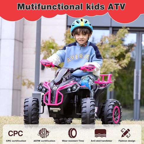 Soar Four Wheeler for - Electirc Toddler 4 Wheeler for 3-6, Ride on ATV 12v Battery Powered, Quad with LED Lights, Music, High Low Speed, USB/TF, Treaded Tires, Pink in Saudi Arabia