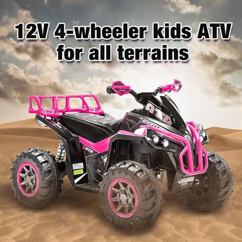 Soar Four Wheeler for - Electirc Toddler 4 Wheeler for 3-6, Ride on ATV 12v Battery Powered, Quad with LED Lights, Music, High Low Speed, USB/TF, Treaded Tires, Pink in Saudi Arabia
