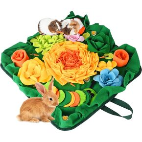 Rabbit Foraging Mat, Interactive Feed Game for Boredom, Small Pet Bunny Puzzle Toys, RUBYHOME 20" x 20" Snuffle Pad Bed Feeding Mat Rabbit Toys for Bunny Guinea Pigs Hamster Ferrets Chinchillas
