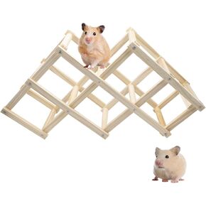 Wooden Rat Climbing Toys, Natural Rat Climbing Ladder with 12 Cable Ties, Placement or Hanging Rodent Toys for Pet Playing Chewing, Foldable Pet Cage Accessories, 17.7 x 4.9 x 9.4 Inch