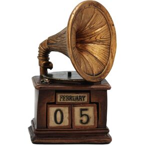 Vintage Gramophone Block Calendar for Desk,2025 Resin Daily Desktop Perpetual Desk Calendar,Retro Desk Accessories for Home Office Table Decor,Reusable Yearly
