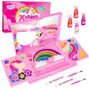 ULOVEME Kids Real Makeup Kit for Girls - Non Toxic, Washable Make Up Toy - Umicorn Toys Gift for 3 4 5 6 7 8 Years Old Girls Vanity Set