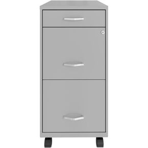 Pemberly Row 3 Drawers 29.52" Vertical Silver Metal Filing Cabinet Lockable Pre-Assembled Movable Legal/Letter Size for Home, Office