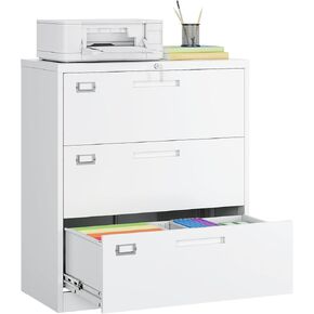 MIIIKO Lateral File Cabinet with Lock, 3 Drawer Lateral Filing Cabinet, Large Deep Drawers Locked by Keys, Metal Storage File Cabinet for Hanging Files Letter/Legal/F4/A4 Size