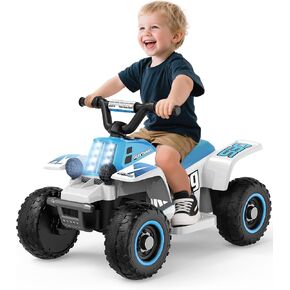ANPABO 6V 7AH Kids ATV Ride On Toy, 4 Wheeler for Toddler w/Headlight, Forward & Reverse, Horn, Music Player, USB, MP3, Treaded Tires, Ideal Gift for Toddlers(Blue-White)