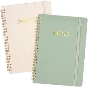 Utron Aesthetic Spiral Notebook, 2PCS Cute Notebook, 8.3" x 6.1" Notebook For Women, A5 Spiral Journal Notebook for Office/School/Home (Green & Beige)
