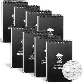 Waterproof Notebook, 8 Pack Top-Spiral Pocket Notepad, 3" x 5" Weatherproof NotePad, All Weather Police Pocket Notebook Little Memo Steno Note Pads for Outdoor Office School Recording, Black