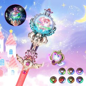 Skirfy Princess Toys Magic Wand for Girls, Fairy Wand with Spinning LED Light and Sound, Girl Thanksgiving Birthday Party Favors for Kids Age 3 4 5 6 7 8 9 10