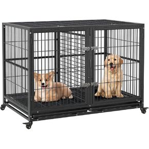 Heavy Duty Dog Crate,Indoor Dog Kennel with Lockable Wheels and Removable Tray,Indestructible Escape-Proof Dog Cage for Indoor & Outdoor Use 47.24" L x 29.92" W x 35.04" H