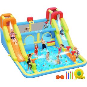 Inflatable Bounce House for Kids, Water Bounce House with Double Slides Indoor Outdoor, Bounce House Water Slide with Air Blower for Park Backyard Party Birthday (with 750W Blower)