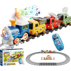 Remote Control Train Toy for Kids, Lighting & Music Train Set with Water Steam for 3-8 Boys Girls, Electric Train Set with Tracks Accessories, Birthday for Toddlers Age 4 5 6 7 8