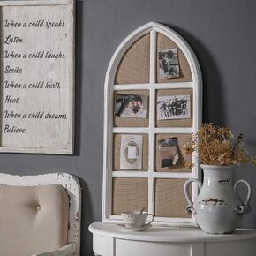 SOFE Arched Window Framed Bulletin Board Large, 35 × 18 Inches Linen Pin Board, Farmhouse Decorative Bulletin Board, Notice Photo Display Board for Home, Wood Cathedral Wall Decor