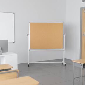 لوحة إعلانات Cork Mobile القابلة للانعكاس والوحة البيضاء مع صينية القلم ، 53 "W × 62.5" H