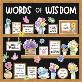 57 Pcs Plant Bulletin Board Set Inspirational Flower Bulletin Board Decoration Positive Cutout Classroom Decoration for School Office Home Teacher Classroom Wall Supplies